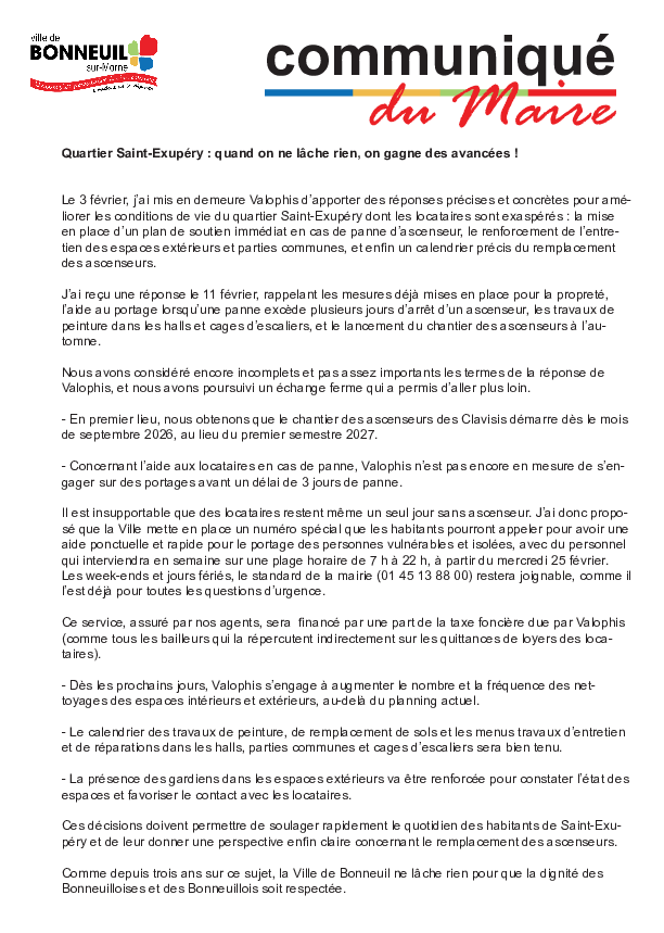 Communiqué du maire sur la cité Saint-Exupéry