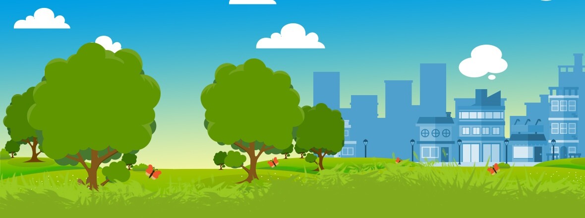 illustration representant un parc des arbres et des habitations