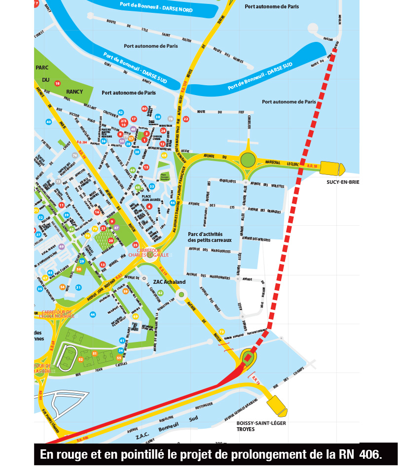 Carte du tracé du prolongement de la RN406